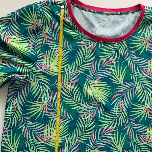 Lands' End 365 Tunic Palm Print Baltic Teal Pink Green Size L (14-16) - Picture 5 of 8
